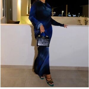 ASOS Elegant Blue Ombre/Marble Chiffon Maxi Dress